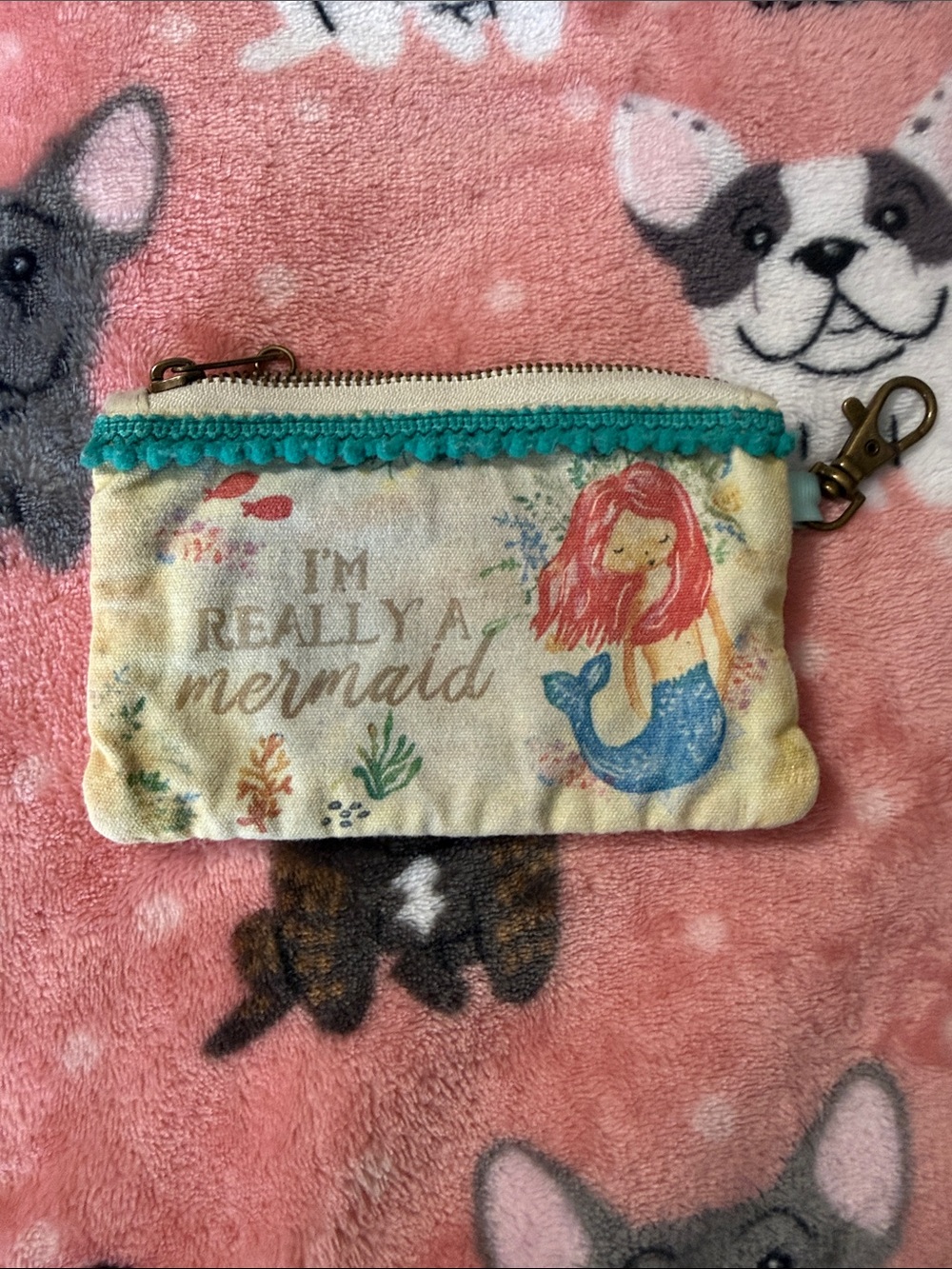 Natural life Cute Mermaid Coin Pouch with Teal Trim